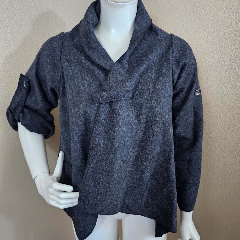 SAGA Charcoal Adjustable Sleeve Wool Cardigan Sweater Jacket~Size 0